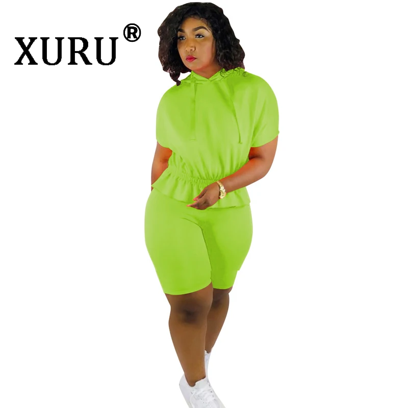 

XURU Summer New Women's Jumpsuit Two-piece Solid Color Ruffled Hooded Casual Jumpsuit Set