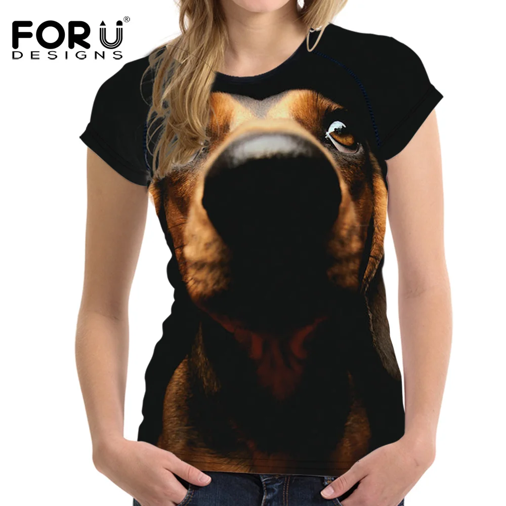 FORUDESIGNS/забавная 3D Футболка с принтом таксы и собаки Женская футболка короткими