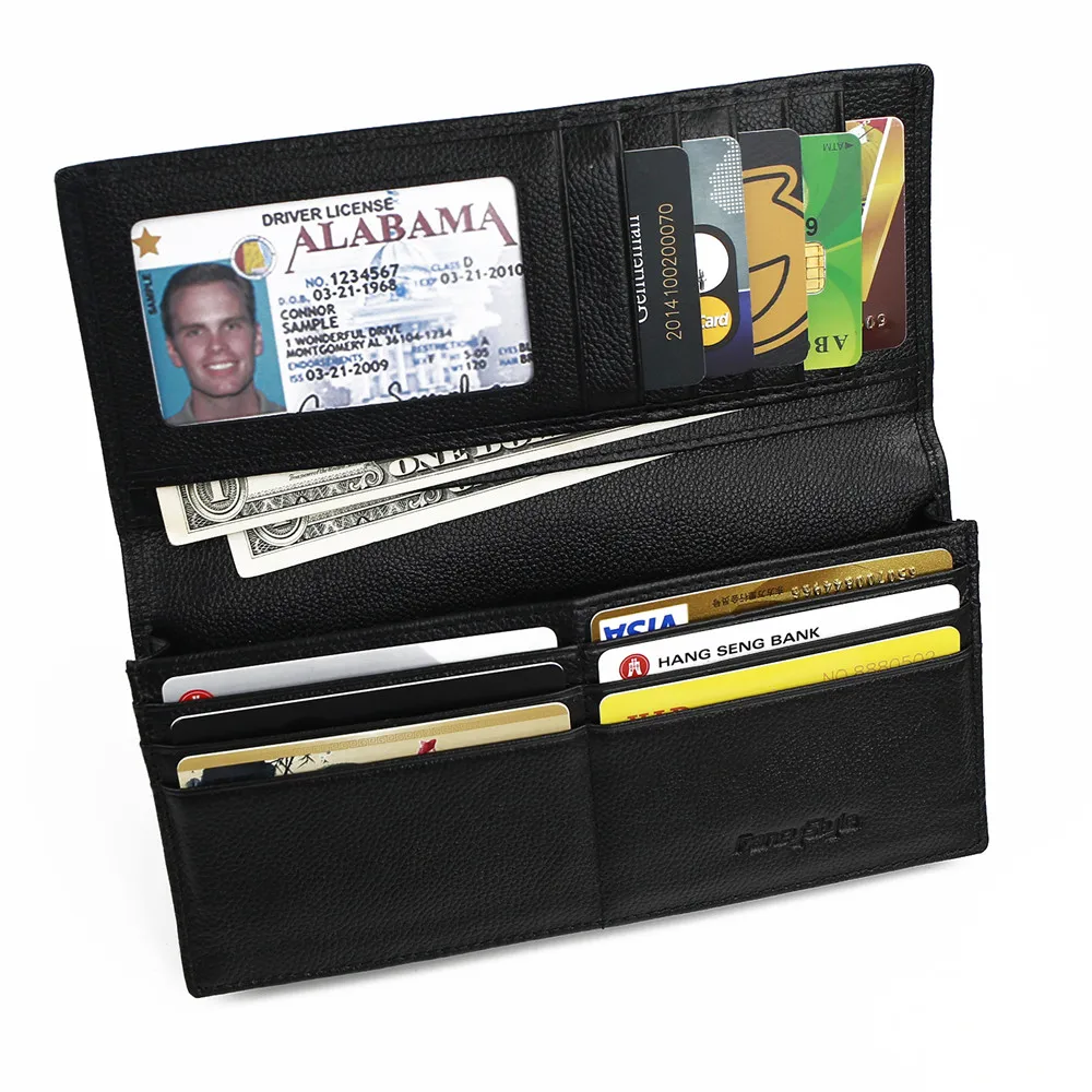 FancyStyle RFID Long Wallet for Men Genuine Leather Slim Bilfold Safe