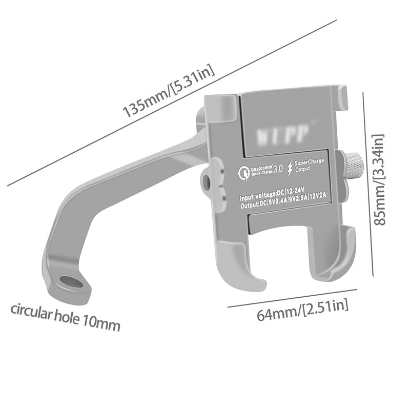 

DC12-24V Mobile Phone Holder 5V/2.4V Replacement Mirror Fast Charge Mounting Waterproof Bracket Aluminum Alloy
