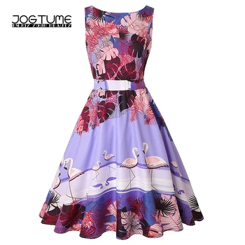 

Women Vintage Sleeveless Tank Dress High Waist Summer Fashion O Neck Floral Print Pattern Bodycon Party A-line Dress Vestidos