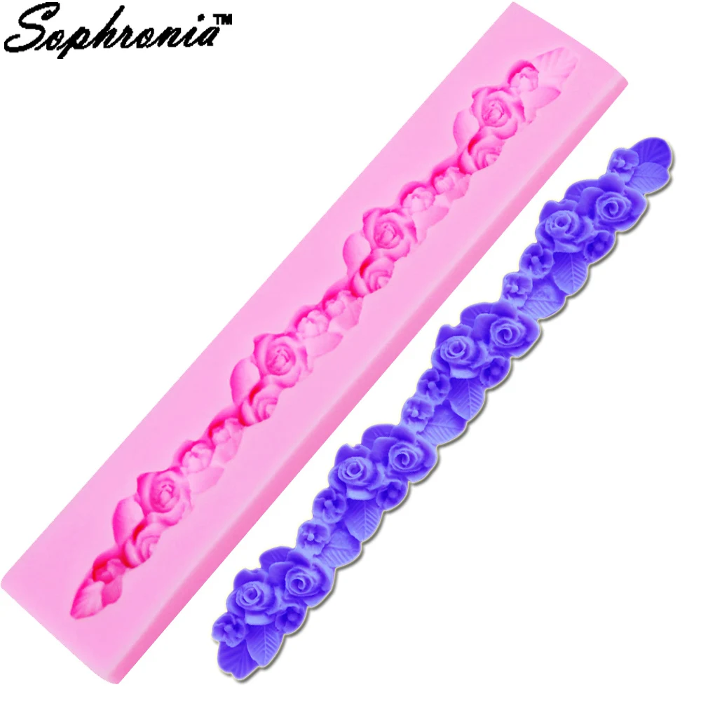 

10PCS/SET Rose Flower Cake Border Silicone Mold Wedding Fondant Cake Decorating Tools Gumpaste Chocolate Candy Clay Moulds m709