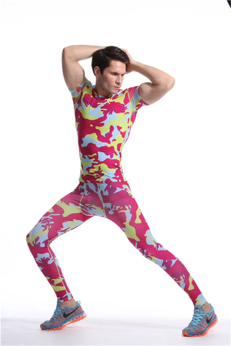 Rose Red short sleeves long pants sport men suits (2)
