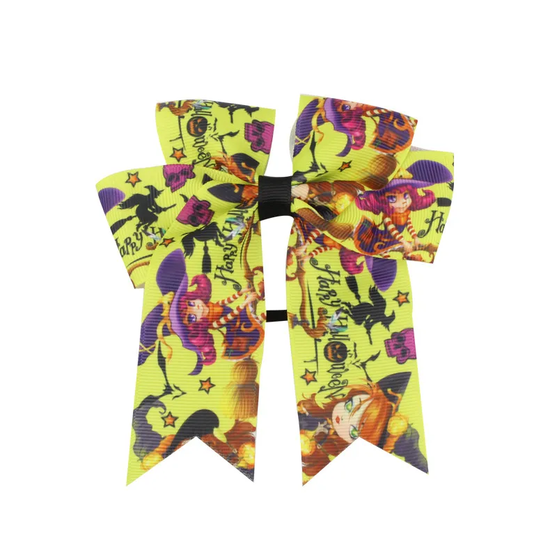 Fashion Cute Printed Cheer Bow for Girls Grosgrain Ribbon Large Hair Bow With Elastic For Girls Hair Accessories (10)