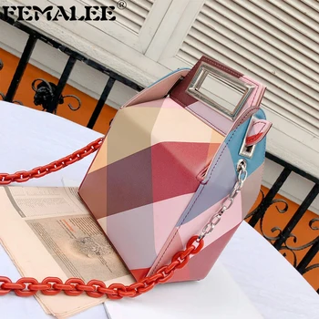 

Luxury Design women messenger bags cowhide leather handbag Acrylic Chain shoulder bags Contrast Box Clutch fashion crossbody bag