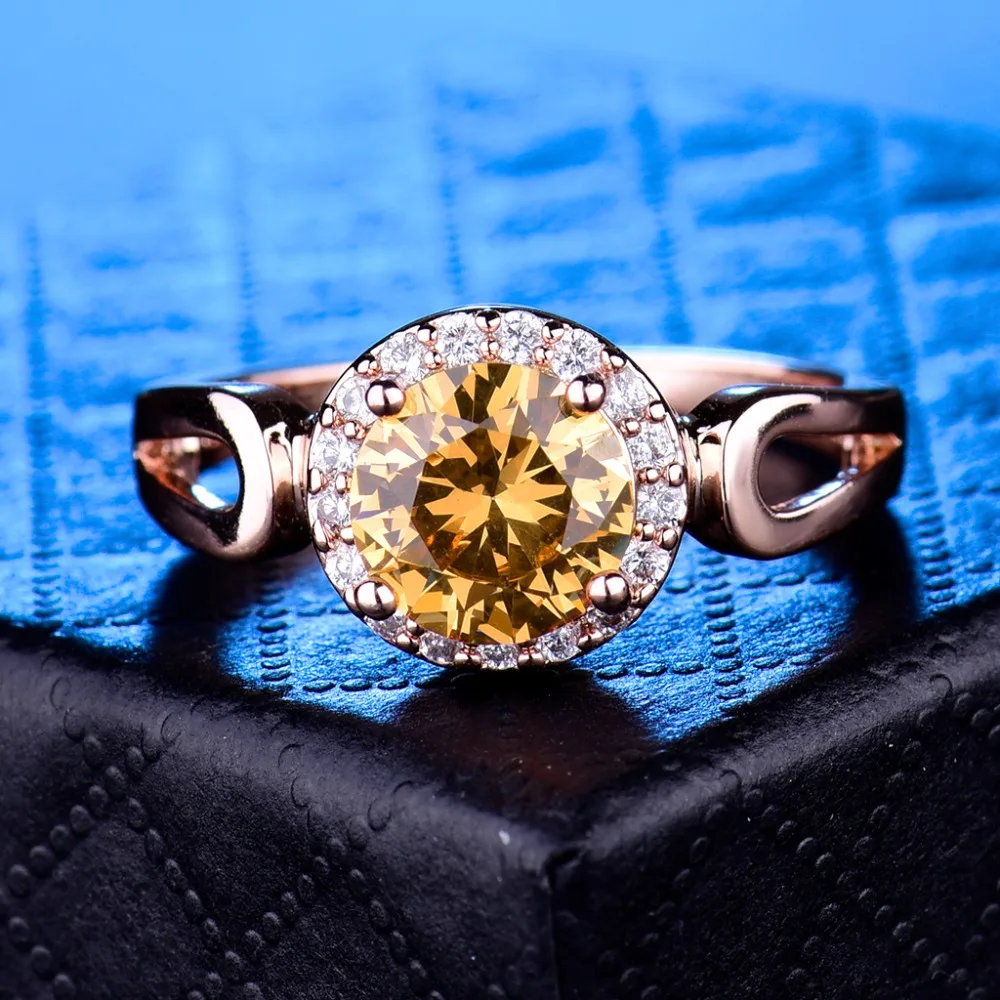 

XIAGAO Hot Sale Rings For Women Tiny Cubic Zirconia Arround Yellow crystal Gold-color 4 Prongs Jewelry R391