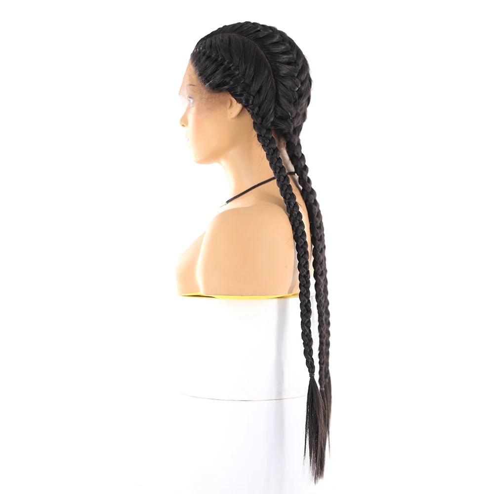 Long Braided Synthetic Lace Front Wigs For Black Women SOKU Natural Black Color Lace Front Braided Wig 26 Inch L Part Trendy Wig