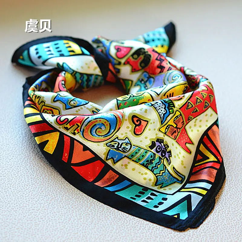 Cat headscarf women foulard handkerchief lady scarves small square natural silk scarf bandana wrap 50*50cm christmas gift child|scarf bandana|silk scarf bandanasmall square - AliExpress