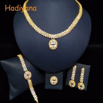 

HADIYANA Classic Design Oval CZ 4pcs Sets 2 Color Wedding Bridal Jewelry Sparkling Crystal Bride Party Princess Queen BN5321