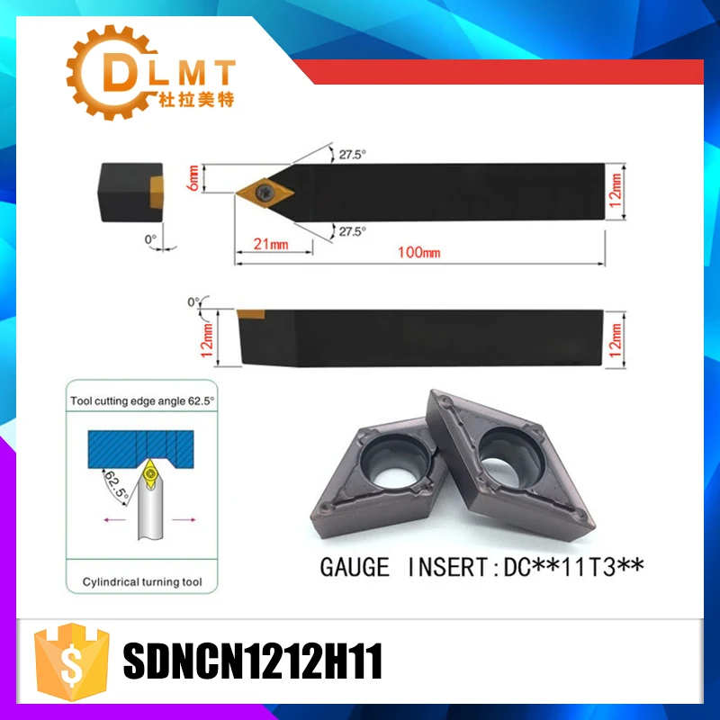 SDNCN1212H11 62.5 градусов внешняя Расточные Инструменты держатель для DCMT11T304 DCMT11T308 используется на станках с ЧПУ Токарные станки машины