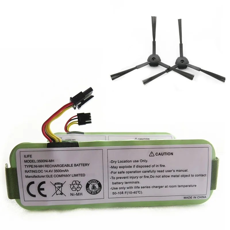 

NEW 1 piar Side brush +14.4V 3500mAh NI-MH Replacement Panda X500 x600 Battery Pack for Ecovacs Deebot Dibea X500 CR120 X580