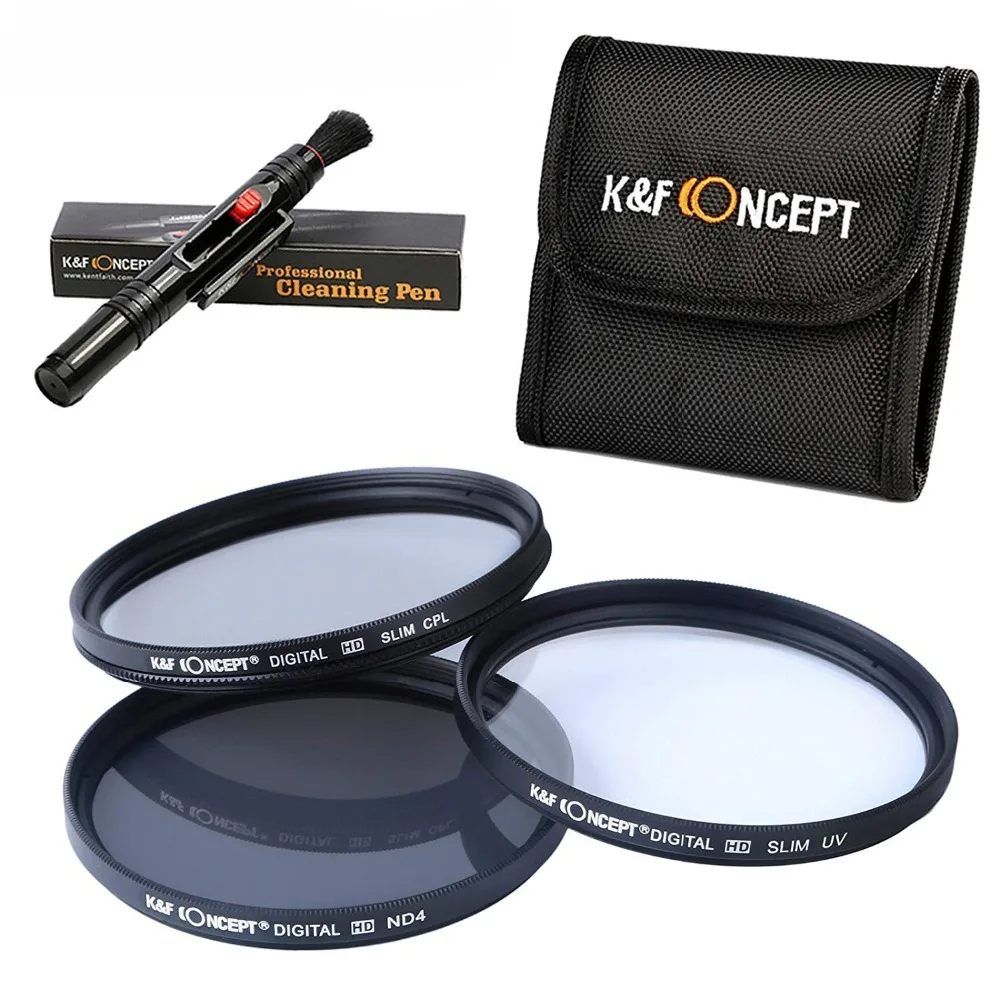 K& F CONCEPT UV+ CPL+ ND4 Комплект фильтров объектива+ чехол для фильтров+ ручка для очистки объектива 52/58/62/67/72/77 мм для цифровой зеркальной камеры Nikon Canon sony DSLR Камера