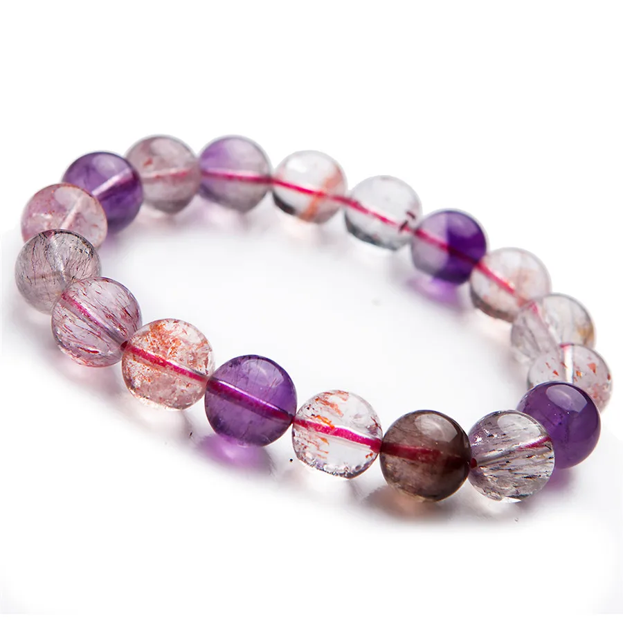 

12mm Fashion Bracelet Genuine Colorful Natural Rutilated Quartz Crystal Super Seven Melody Stone Round Beads Bracelets AAAAA