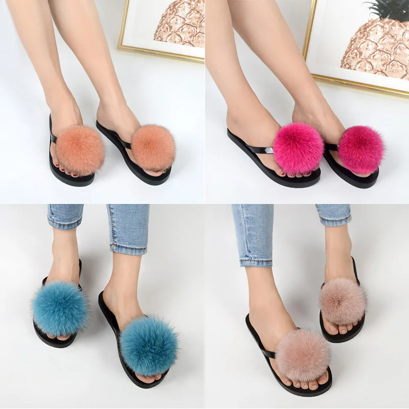 women slippers fox fur pompom (24)