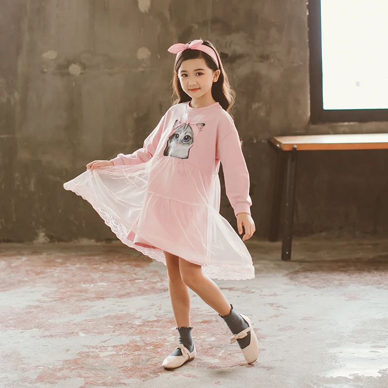 Teen Girls Autumn Dress 2018 Korean Style Mesh Dresses Children's Long ...