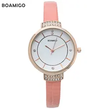 Boamigo femmes montres femme quartz robe montres Dames bracelet de mode Montre En Cuir délicat strass Montres Étanche