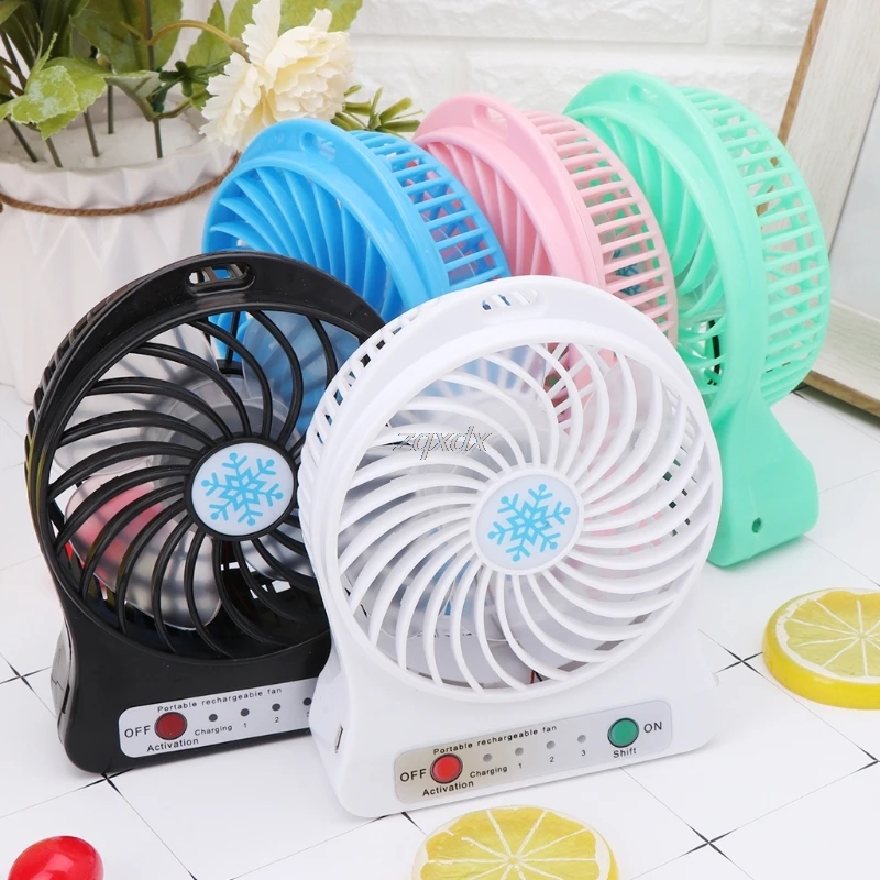 Blue Rcool Portable Rechargeable LED Light Fan Mini Air Cooler Desk USB 18650 Battery Fan