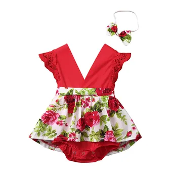 

Baby Girl Sleeveless Floral Romper Headband Outfit Printed Jumpsuit Set Kids Toddler Infant Summer Fashion Clothes