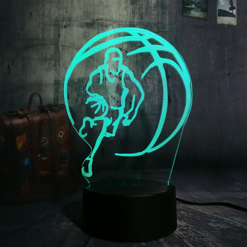 Крутой спортивный баскетбольный RGB светодиодный 3D ночной Светильник 7 цветов