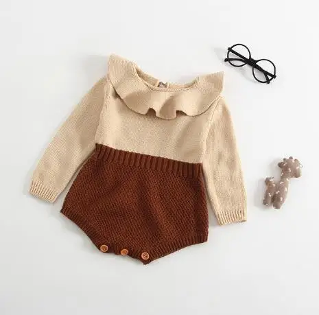Боди Детский комбинезон Одежда для маленьких девочек пуловер с длинными рукавами звездный узор новорожденный осенний вязаный детская одежда юбка одежда - Цвет: brown