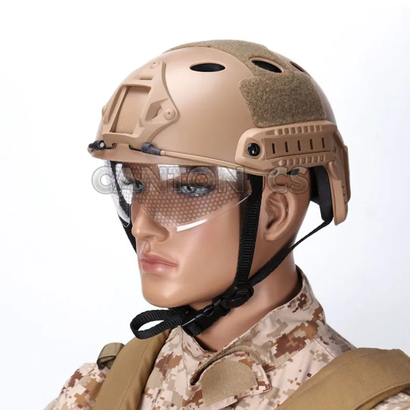 Tactical Airsoft Paintball Fast PJ Helmet with Goggles ARC Side Rails