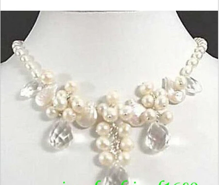 

shipping Jewelry freshwater 7-8mm pearl Crystal Necklace (A0326)
