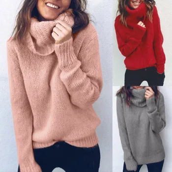 

Winter Pullovers sweater wool Plue Size Women Long Sleeve Loose Turtleneck Knitted Sweater Jumper Pullover Top Blouse L401A