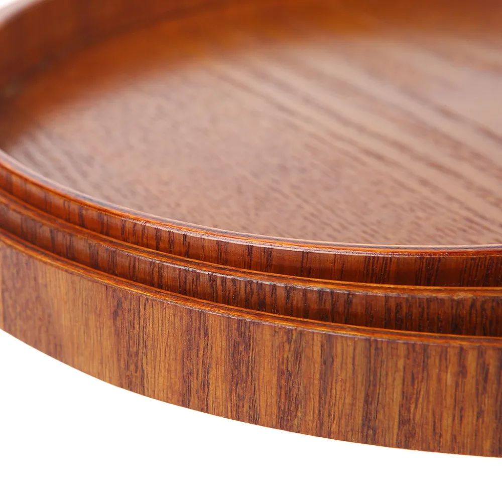 1Pc 21cm/24cm/27cm Natural Wooden Round Plate Tea Tray Fruit Food Bakery Serving Trays Dishes Platter Kitchen Supplies New