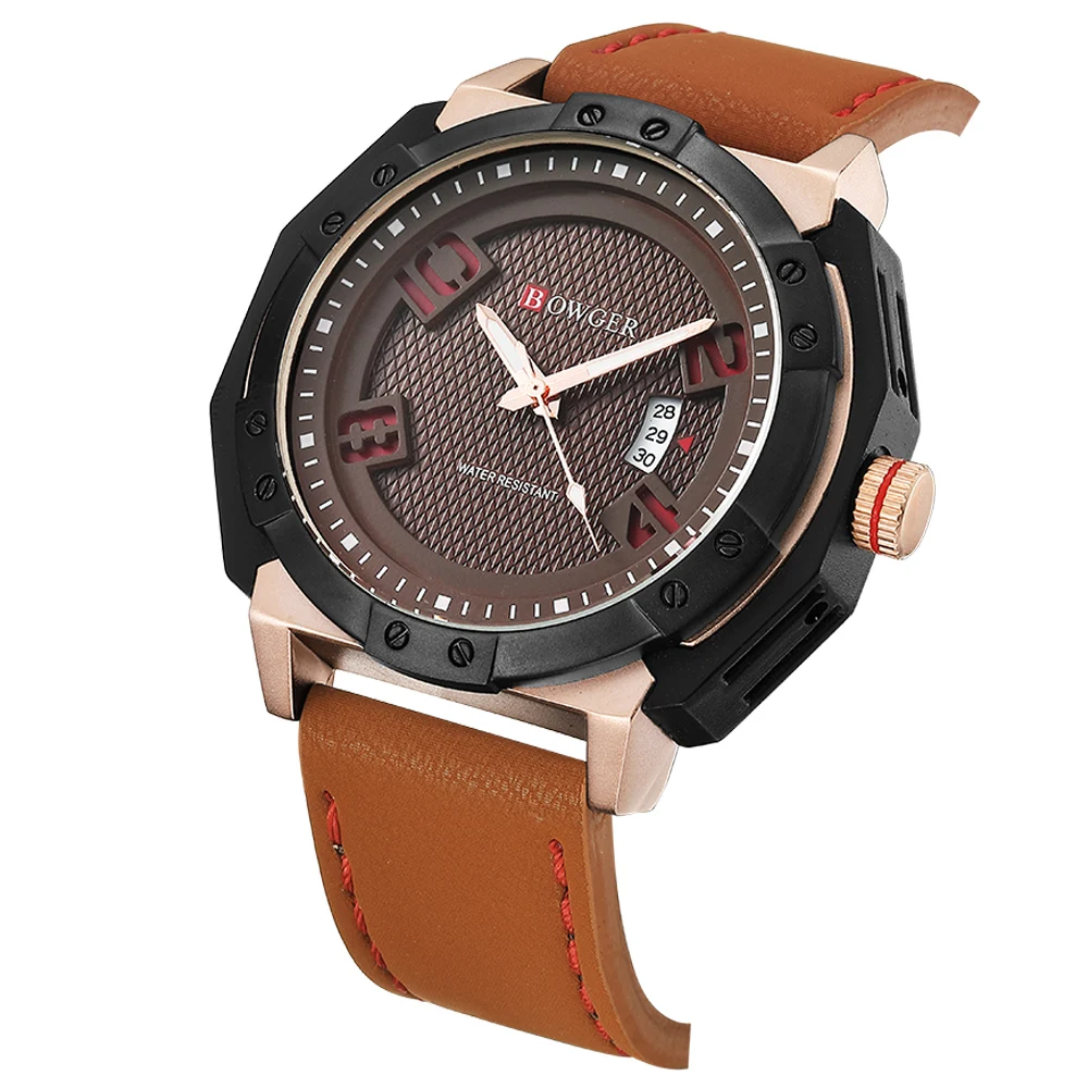 2018 BOWGER Men's Fashion Sport Watches Men Quartz Analog Date Clock Man Leather Military Waterproof Watch Relogio Masculino (6)