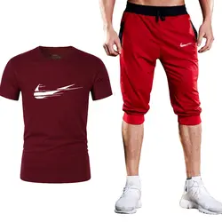 Спортивный костюм для мужчин 2019 бренд фитнес костюмы лето 2 шт. Топ короткий комплект для мужчин s Стенд воротник мода 2 шт. футболка шорты