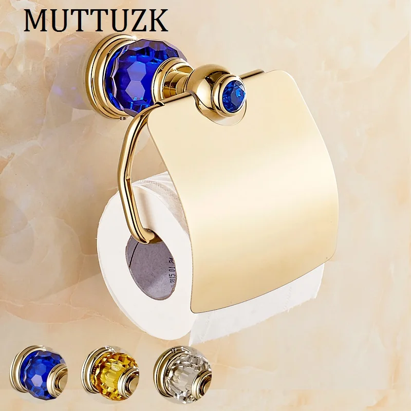 MTTUZK Luxury blue crystal brass gold paper box roll holder toilet gold
