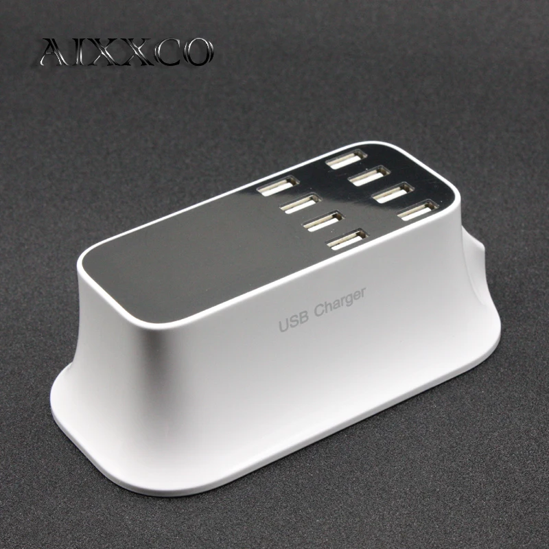 AIXXCO 8 USB Port 8A Smart Charger US EU Plug Led Display Quick Desktop Strip Power