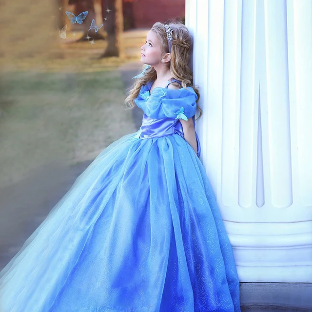 Best price at $147 Cheap Stunning Cinderella Blue Ella 's Princess Dress Costume Cap Sleeves Little Flower Girl Butterfly Girl Cosplay Costume Ball Gowns