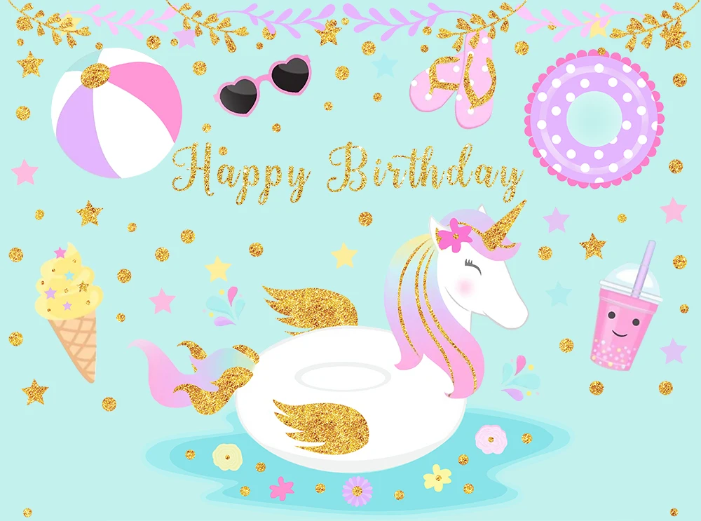 

gold pool party happy birthday backdrops for Photography photo Studio Background for baby shower dessert table decoration W1817