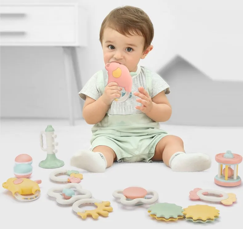 Skup Beiens 6 10 sztuk zestaw Baby gryzak grzechotki zabawki montessori ząbkowanie dzieci niemowlę wczesna edukacja szopka Mobiles Hand Grab grzechotka