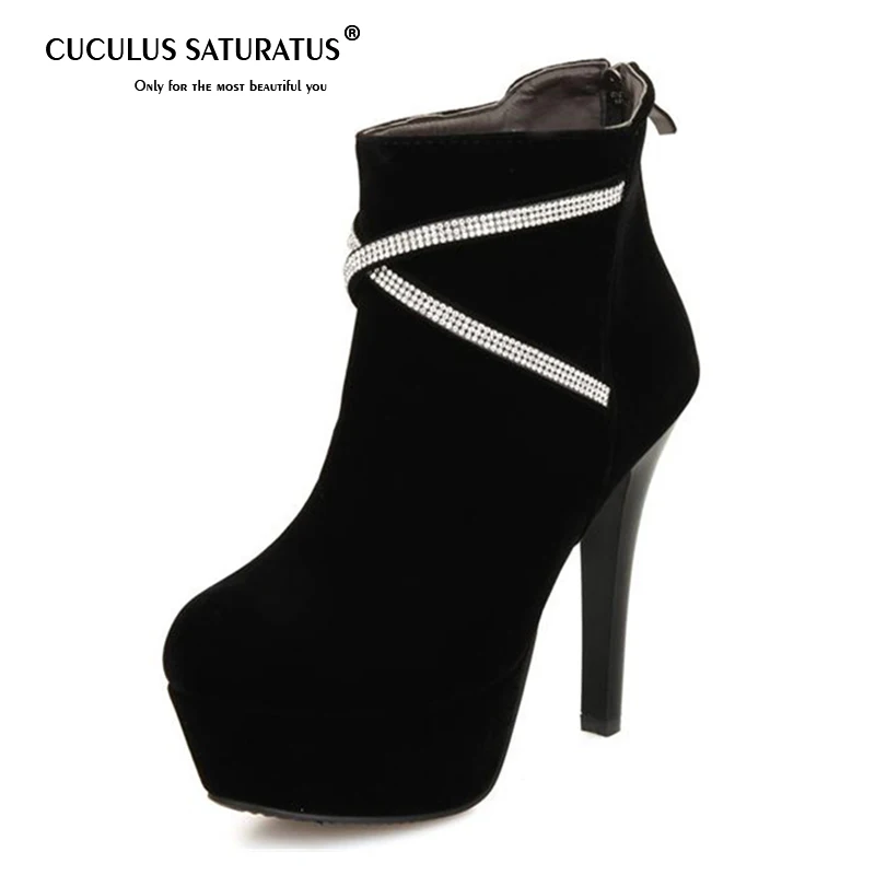 

Cuculus Thin high heels boots women spring autumn wedding party platform boots rhinestone mixed colors ankle boots fashion 1566