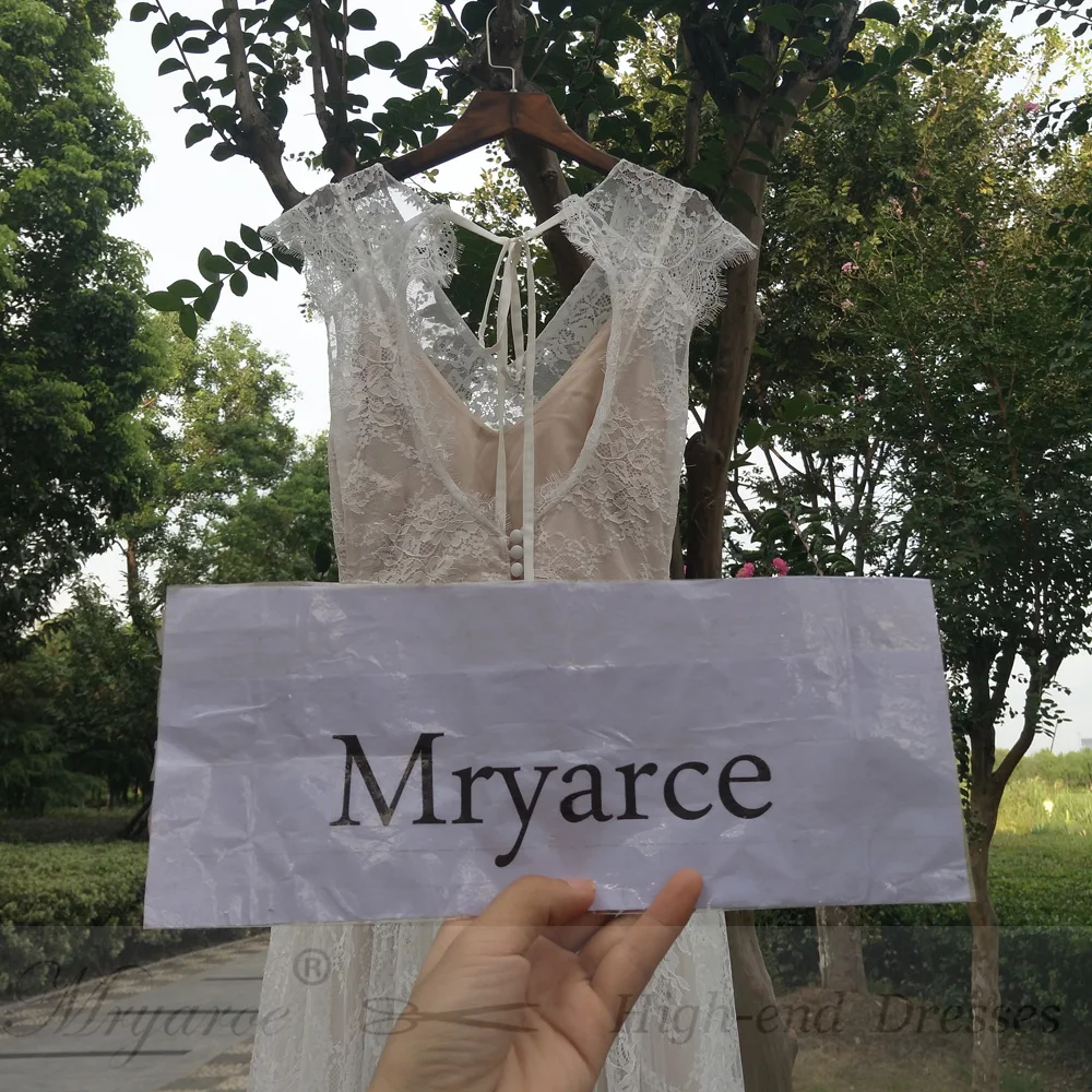 Mryarce Vintage Lace Bohemian Wedding Dresses Keyhole Back bOHO Bridal Dress With Cap Sleeves robe de mariage 6