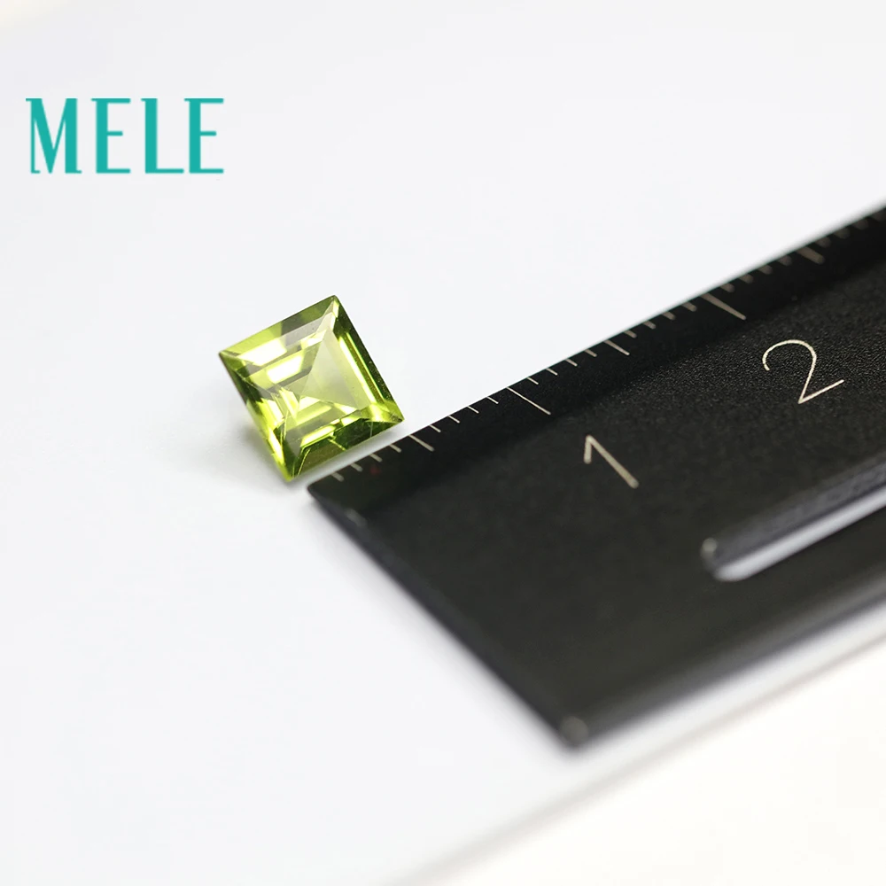 MELE Natural Peridot Stone 6mmX6mm Square Cut Green Loose Gemstone For Jewelry Making Fire Color And Bright