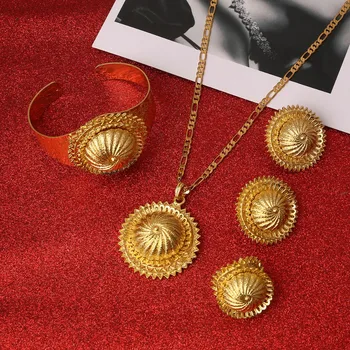 

Ethiopian Jewelry Sets Gold Color Women Girls Ethiopian Eritrean African Arabic Jewelry Set