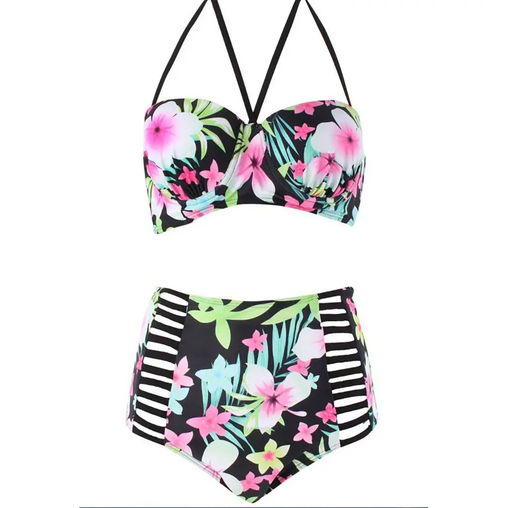 

FASHION 2-Piece Floral Swimwear Swimsuit High Waist Sexy Bikini Set Large Size Swimsuit Beach Bikini Women 2018