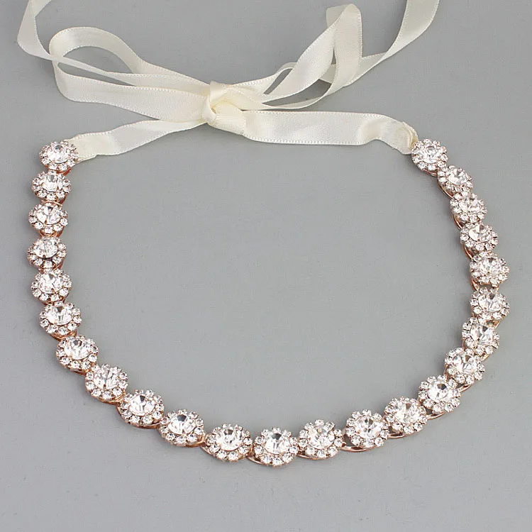 

SLBRIDAL Wired Clear Crystals Rhinestones Ribbon Wedding Headband Bridal Stuio Hair Accessories Bridesmaids Girls Gift Women