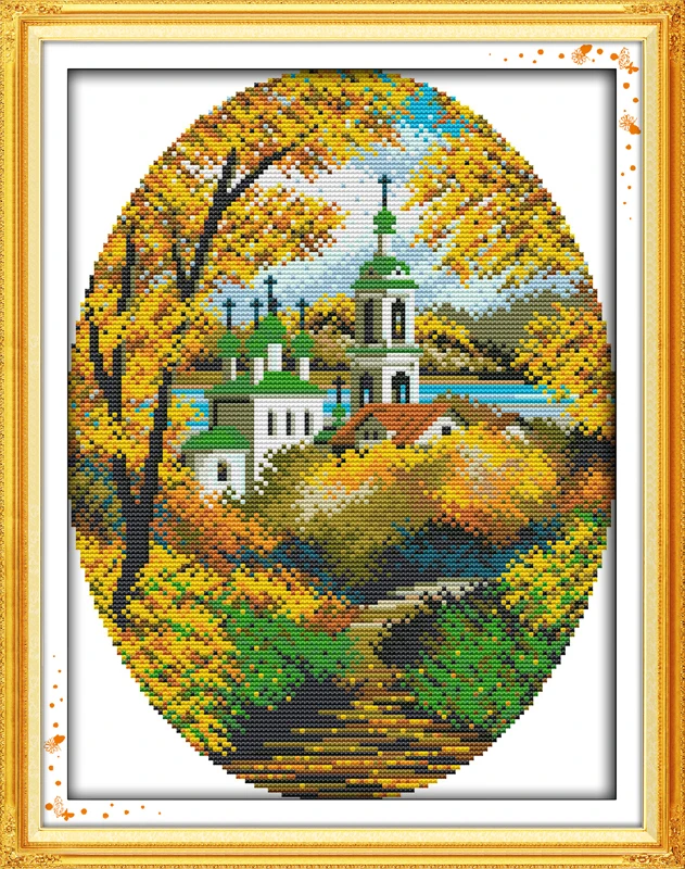 Four Seasons in Coast(Autumn)Cross Stitching 11CT Printed 14CT Handmade