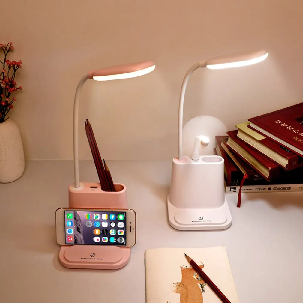 Светодиодная настольная лампа, настольные лампы, USB Гибкая Настольная лампа для детей с телефоном hoder, креативная Интеллектуальная защита глаз, для общежития