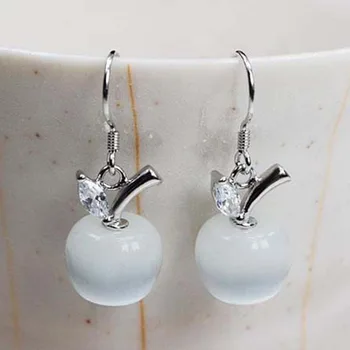 

Hot sale Fashion Lovely White red drops Opal Apple Crystal Dangle Earrings Long Stone Drop Earrings For Women 925 Silver Jewelry