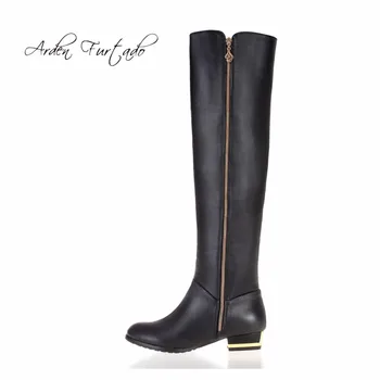 

Arden Furtado 2017 custom leg size genuine leather flats over the knee high boots fashion shoes woman plush boots plus size44 45