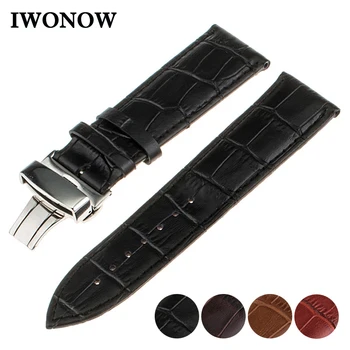 

Genuine Leather Watch Band 18mm 20mm 22mm for Seiko Stainless Butterfly Buckle Strap Wrist Belt Bracelet + Spring Bar + Tool