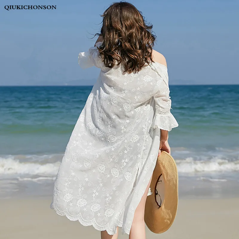 

Bohemian Tops Summer Beach Sun-proof Cover Up Seven Flare Sleeve Embroidery Long Chiffon Cardigan Women boho kimono