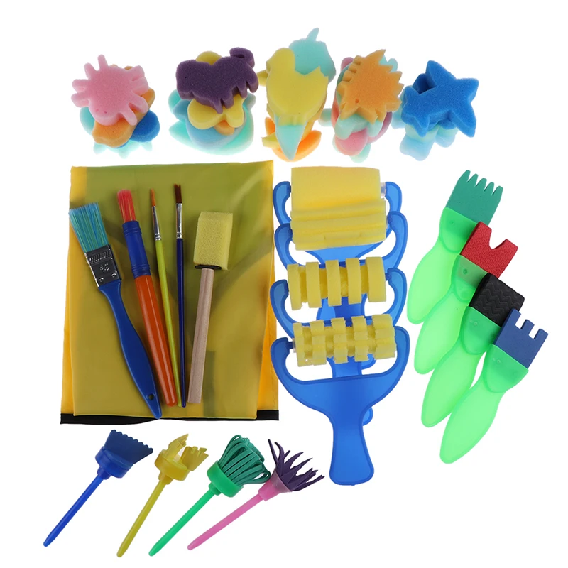 Новые 48 шт./компл. DIY Инструменты для рисования штампы игрушки цветок штамп Губка кисти комплект, принадлежности для живописи для детей