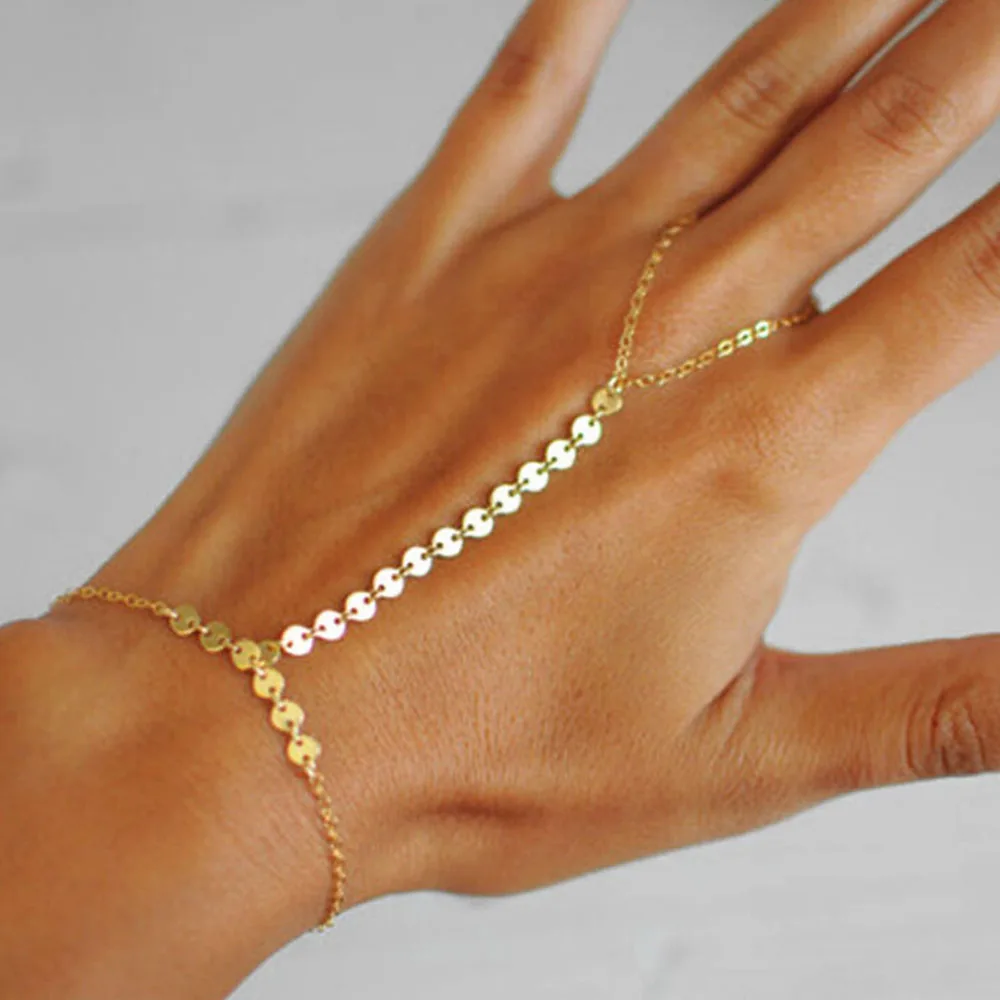 

1 Pc New Fashion Women Sequins Bracelet Copper Hand Finger Chain Bracelet Slave Jewelry