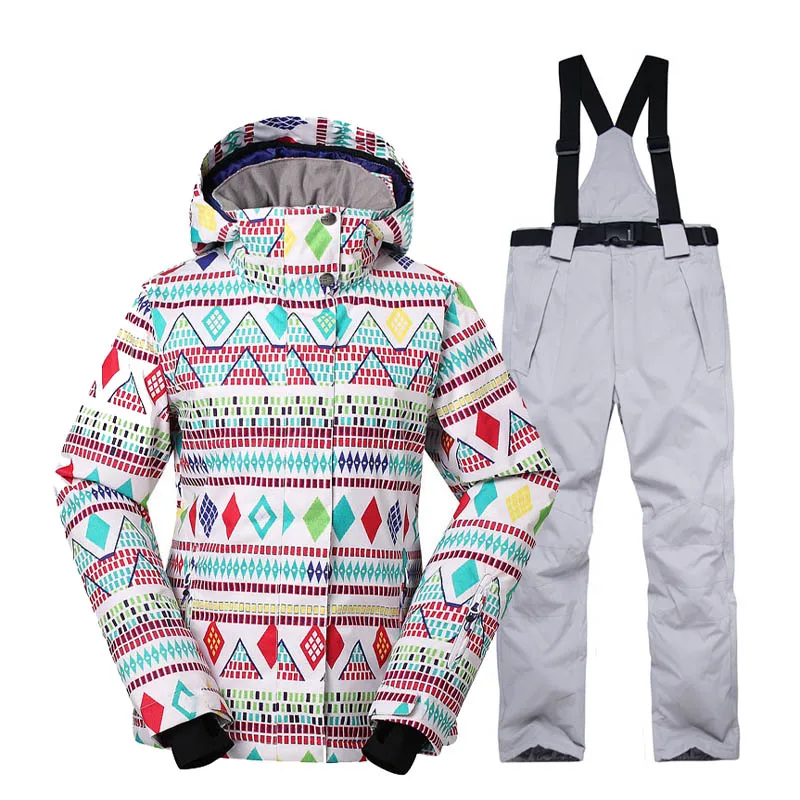 Женская зимняя одежда, женский лыжный костюм, комплекты 10 K, водонепроницаемый, ветрозащитный, теплый костюм, куртки для сноуборда+ нагрудники, лыжные штаны - Цвет: picture jacket pant